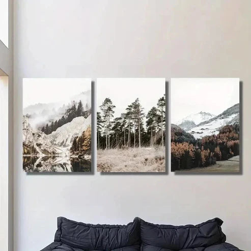 3pcs Beautiful Forest Trail with Pine Trees Wall Art Canvas Unframed - High Quality Print 100% Australian Made Wall Canvas - Bella Home Decor
