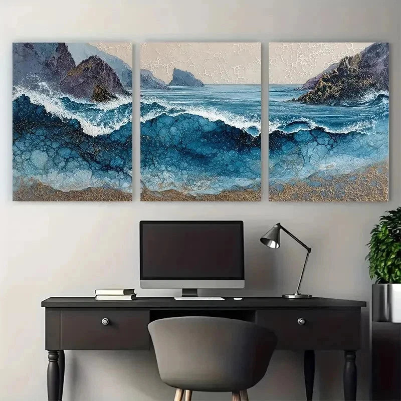 3pcs Coastal Ocean Waves Landscape Perfect Wall Art Set Canvas Framed 50x70cm - High Quality Print 100% Australian Made Wall Canvas Ready to Hang - Bella Home Decor