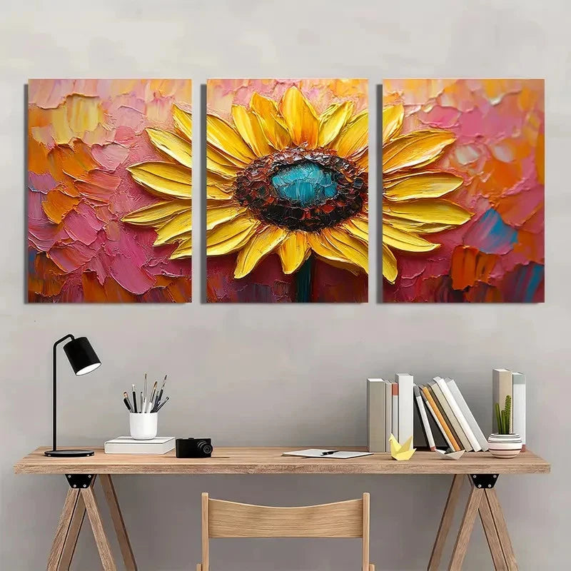 3pcs Sunflower Yellow Floral Abstract Perfect Wall Art Set Canvas Framed 40x60cm - High Quality Print 100% Australian Made Wall Canvas Ready to Hang