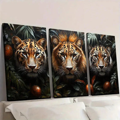 3pcs Jungle Overlord Leopard Lion And Tiger Wall Art Set Canvas Framed 40x60cm - High Quality Print 100% Australian Made Wall Canvas Ready to Hang