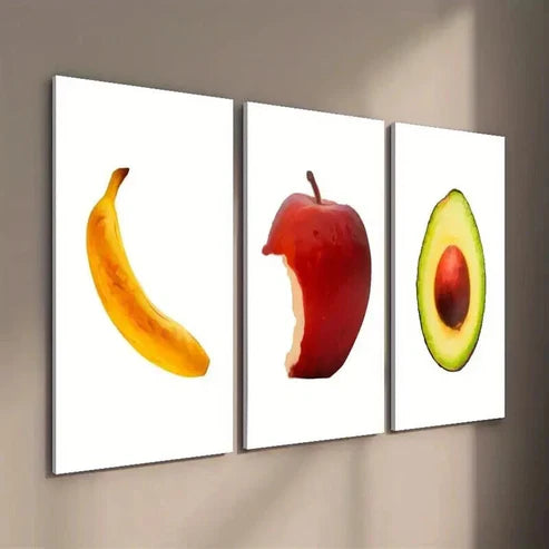 3pcs Simple Fruit Banana Avocado & Apple  Wall Art Set Canvas Unframed - High Quality Print 100% Australian Made Wall Canvas