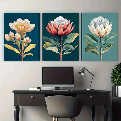 3pcs Botanical Floral Vibrant African Perfect Wall Art Set Canvas Framed 50x70cm - High Quality Print 100% Australian Made Wall Canvas Ready to Hang - Bella Home Decor