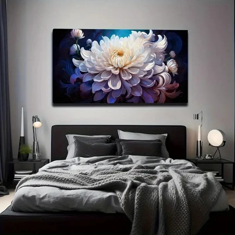 Elegant White Chrysanthemum Wall Art Canvas Office Home Room Framed 120x60cm