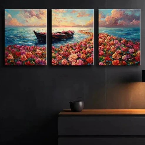 3pcs River of Roses Nature Beauty Lake Perfect Wall Art Set Canvas Unframed - High Quality Print 100% Australian Made Wall Canvas