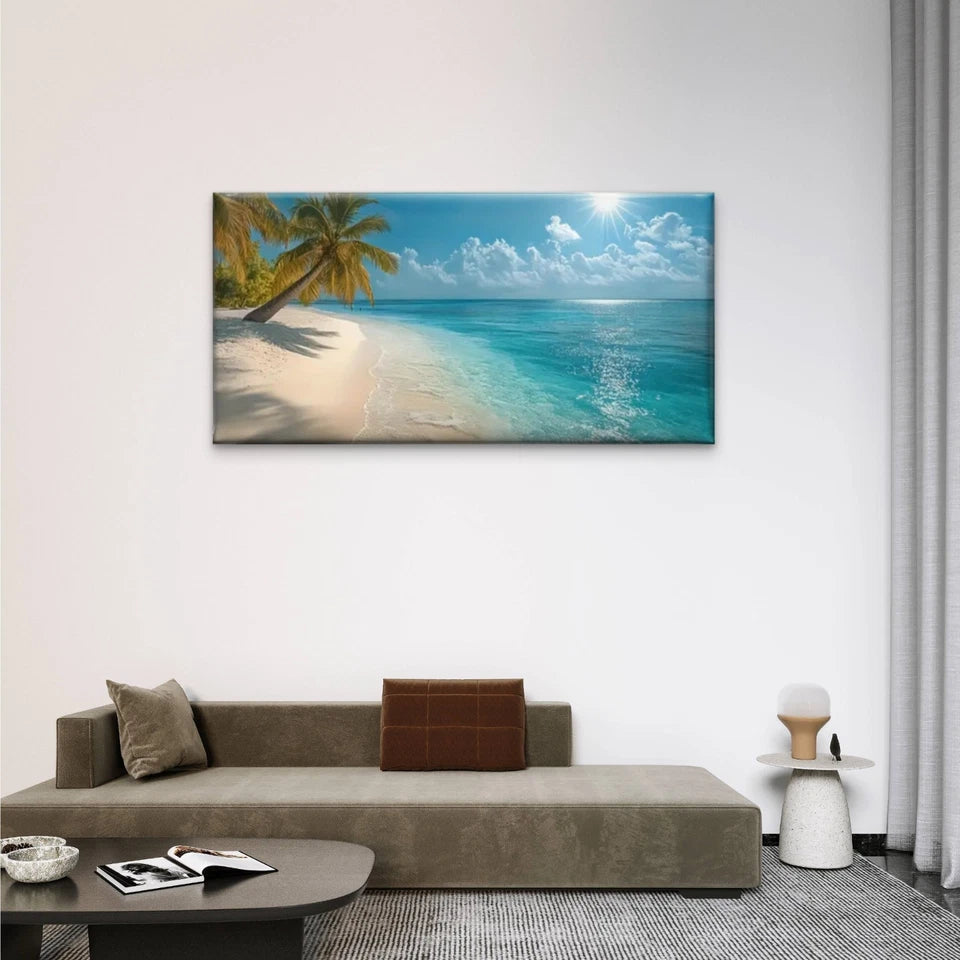 Beaches Palm Trees Blue Skies Wall Art Canvas Office Home Room Framed 120x60cm