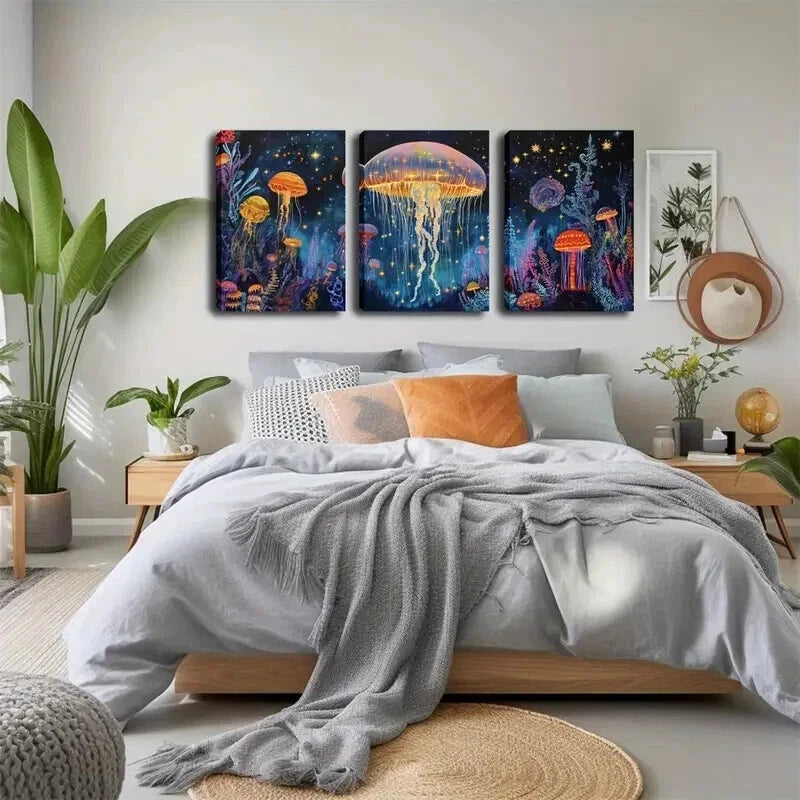 3pcs Numerous Jellyfish Swimming Water Perfect Wall Art Set Canvas Framed 60x90cm - High Quality Print 100% Australian Made Wall Canvas Ready to Hang - Bella Home Decor
