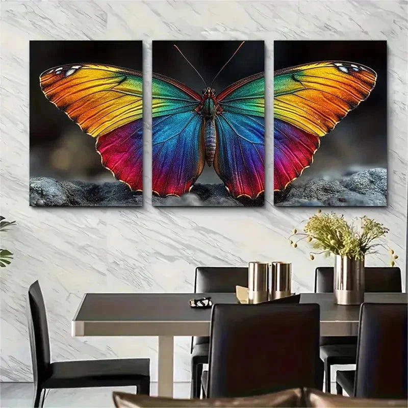 3pcs Vibrant Rainbow Butterfly Decor Perfect Wall Art Set Canvas Framed 50x70cm - High Quality Print 100% Australian Made Wall Canvas Ready to Hang