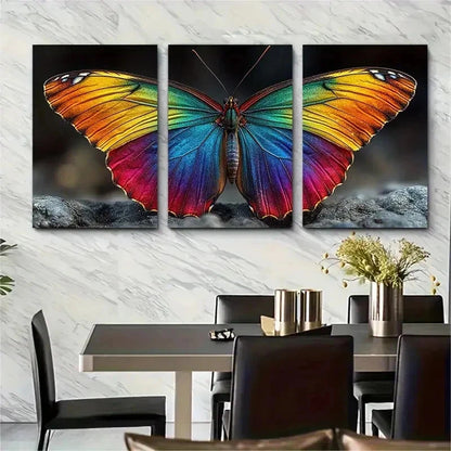 3pcs Vibrant Rainbow Butterfly Decor Perfect Wall Art Set Canvas Framed 50x70cm - High Quality Print 100% Australian Made Wall Canvas Ready to Hang