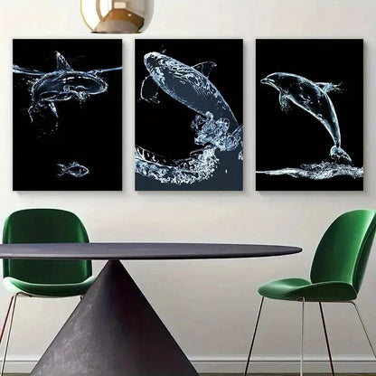 3pcs Water Drop Wave Fish Elegant Metal Print Ready to Hang Art