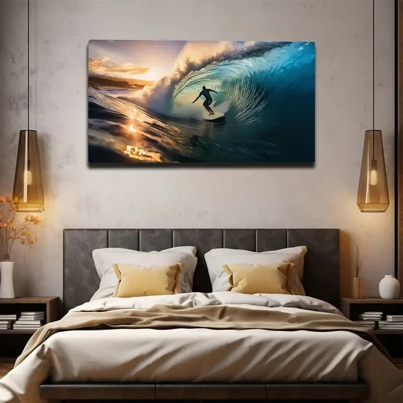 Scene With Ocean Waves Wall Art Canvas Office Home Room Framed 120x60cm