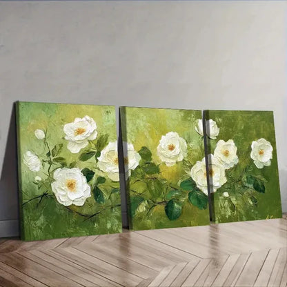 3pcs A painting of white wild roses Wall Art Set Canvas Unframed - High Quality Print 100% Australian Made Wall Canvas - Bella Home Decor