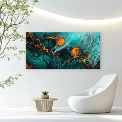 Blue, Teal, & Golden Abstract Wall Art Canvas Office Home Room Framed 120x60cm