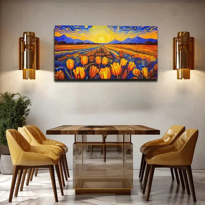 Bohemian Tulip Sunset Wall Art Canvas Office Home Room Framed 120x60cm