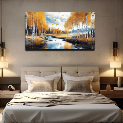 Realistic Autumn Birch Trees Wall Art Canvas Office Home Room Framed 120x60cm