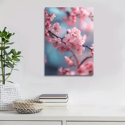 Vibrant Pink Floral Design with Soft Blue Background 40x60cm Metal Print Ready to Hang - Bella Home Decor
