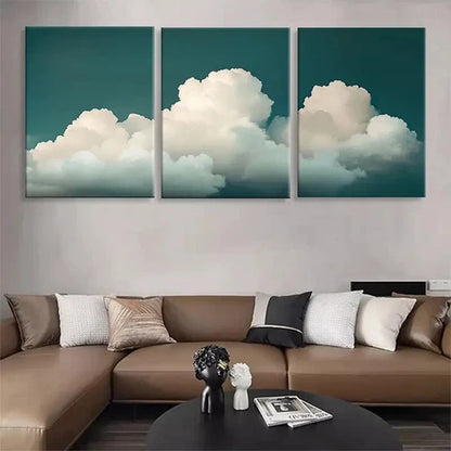 3pcs Serene Cloudscape Soft White Clouds Wall Art Set Canvas Unframed - High Quality Print 100% Australian Made Wall Canvas