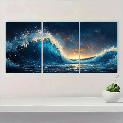 3pcs Ocean Waves Theme Decor DT   Wall Art Set Canvas Framed 50x70cm - High Quality Print 100% Australian Made Wall Canvas Ready to Hang