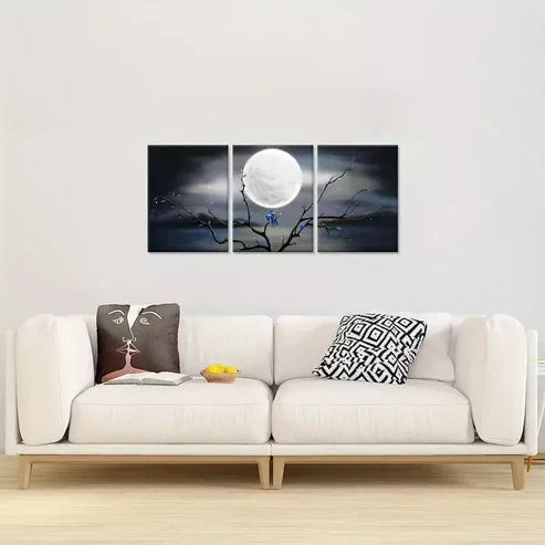 3pcs Creative Elegant Full Moon Love Birds Wall Art Canvas Unframed - High Quality Print 100% Australian Made Wall Canvas - Bella Home Decor