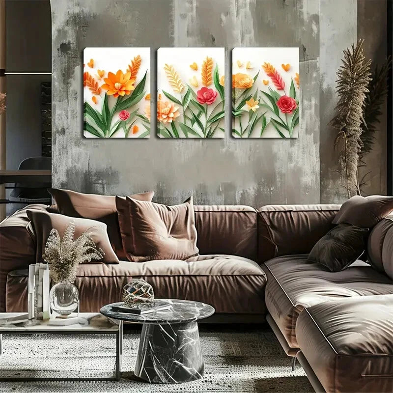 3pcs Warm Colors In A Variety Of Flowers Perfect Wall Art Set Canvas Framed 60x90cm - High Quality Print 100% Australian Made Wall Canvas Ready to Hang - Bella Home Decor