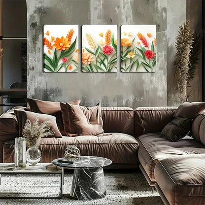 3pcs Warm Colors In A Variety Of Flowers Perfect Wall Art Set Canvas Framed 60x90cm - High Quality Print 100% Australian Made Wall Canvas Ready to Hang - Bella Home Decor