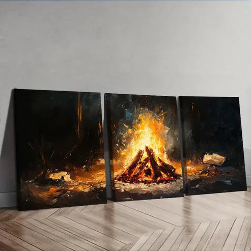 3pcs Oil Painting of a Bonfire Wall Art Set Canvas Unframed – High Quality Print, 100% Australian Made Wall Canvas - Bella Home Decor