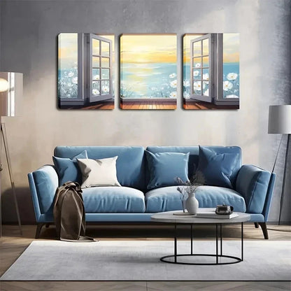 3pcs  Sea, Blooming Flowers & Calming wall Art Set Canvas Framed 50x70cm - High Quality Print 100% Australian Made Wall Canvas Ready to Hang - Bella Home Decor