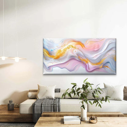 White And Gold Swirling Abstrac Wall Art Canvas Office Home Room Framed 120x60cm - Bella Home Decor