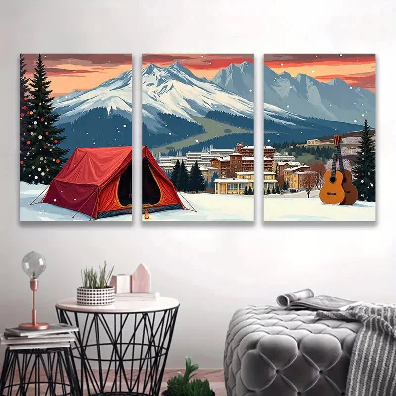 3pcs Winter Mountain Snowy Peaks Sunset Hues I  Wall Art Set Canvas Framed 60x90cm - High Quality Print 100% Australian Made Wall Canvas Ready to Hang - Bella Home Decor