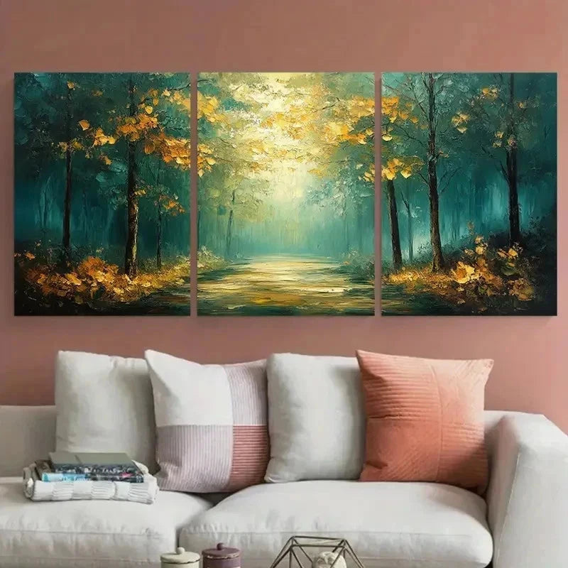 3pcs Green Forest Abstract Perfect Wall Art Set Canvas Framed 50x70cm - High Quality Print 100% Australian Made Wall Canvas Ready to Hang - Bella Home Decor