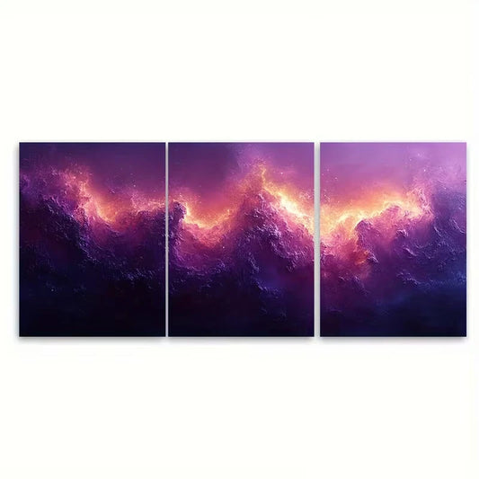 3pcs Vibrant Purple Abstract Arts Metal Print Ready to Hang Art