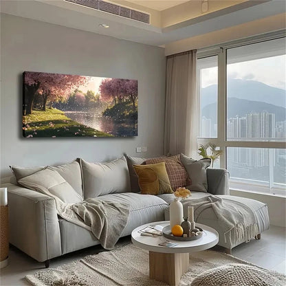 Pink Leaves Falling Wall Art canvas office home room framed 120x60cm - Bella Home Decor