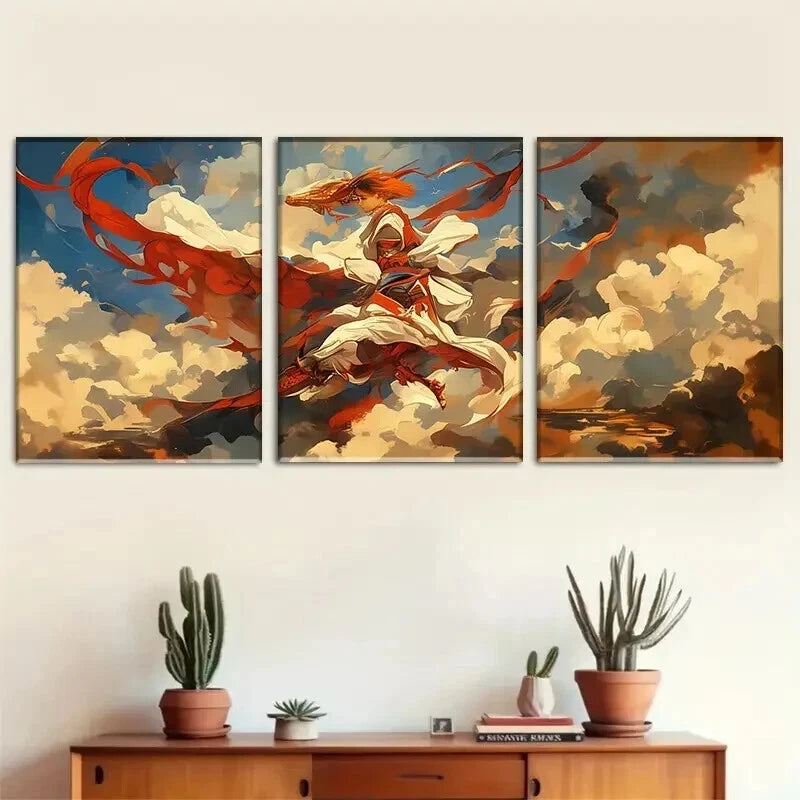 3pcs Epic Skyborne Fighter with Flowing Perfect Wall Art Set Canvas Framed 60x90cm - High Quality Print 100% Australian Made Wall Canvas Ready to Hang - Bella Home Decor
