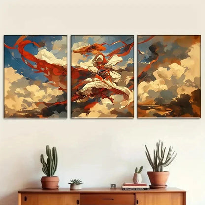 3pcs Epic Skyborne Fighter with Flowing Perfect Wall Art Set Canvas Framed 60x90cm - High Quality Print 100% Australian Made Wall Canvas Ready to Hang - Bella Home Decor
