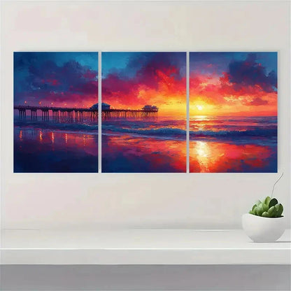 3pcs California Beach Pier Sea Retro Vintage Metal Print Ready to Hang Art - Bella Home Decor