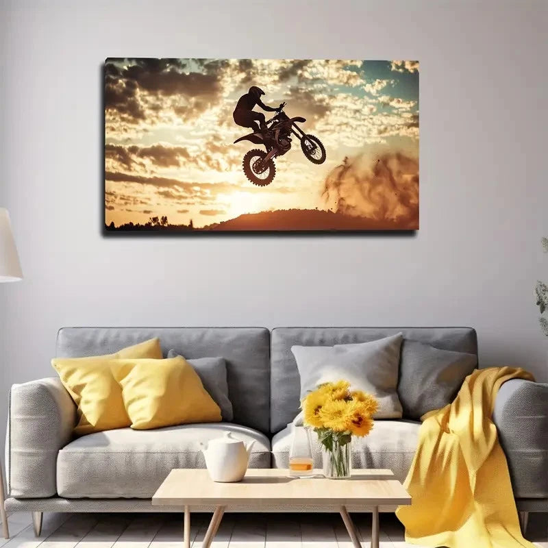 Extreme Sports Motorcycle Wall Art Canvas Office Home Room Framed 120x60cm