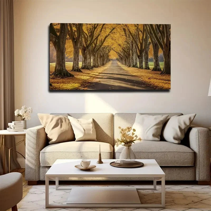 Large Autumn Road Wall Art Canvas Office Home Room Framed 120x60cm