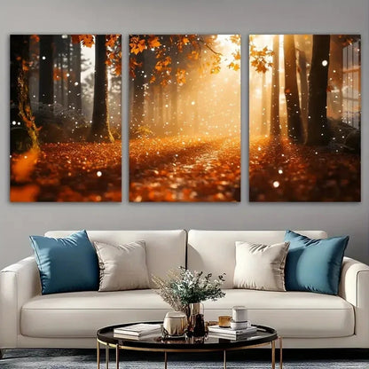 3pcs Sunset Autumn Forest Accent Metal Print Ready to Hang Art - Bella Home Decor