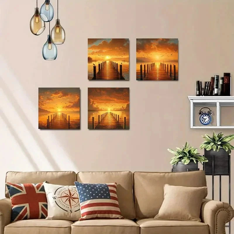 4pcs Colorful Clouds With Seagulls Wall Art Canvas Framed
