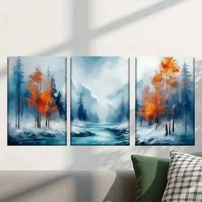 3pcs Painting of a River in The Woods Wall Art Set Canvas Framed 50x70cm - High Quality Print 100% Australian Made Wall Canvas Ready to Hang