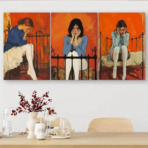 3 PCS Vintage Style Girl Portraits Triptych Wall Art Set Canvas Unframed - High Quality Print 100% Australian Made Wall Canvas