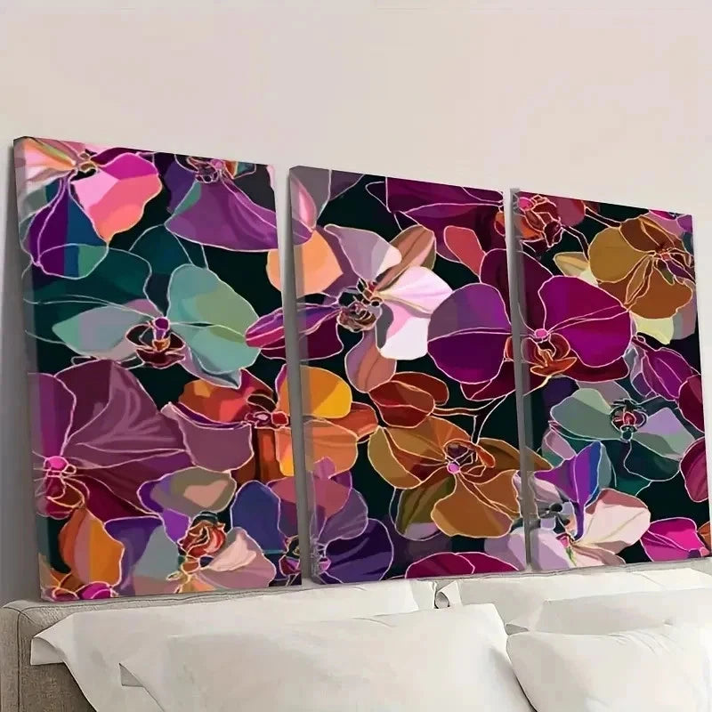3pcs Blooming Orchids in Vibrant Colors Wall Art Set Canvas Framed 60x90cm - High Quality Print 100% Australian Made Wall Canvas Ready to Hang - Bella Home Decor