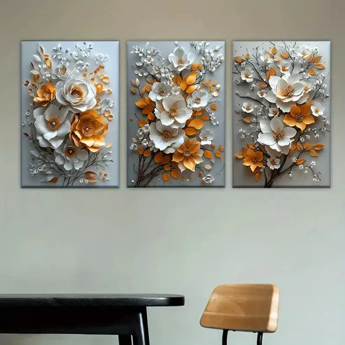 3pcs Three Different Types of Flower Wall Art Set Canvas Unframed - High Quality Print 100% Australian Made Wall Canvas