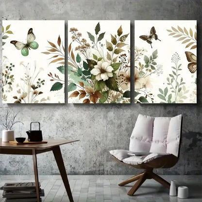 3pcs Elegant Botanical Butterfly Meadow Wall Art Set Canvas Framed 60x90cm - High Quality Print 100% Australian Made Wall Canvas Ready to Hang