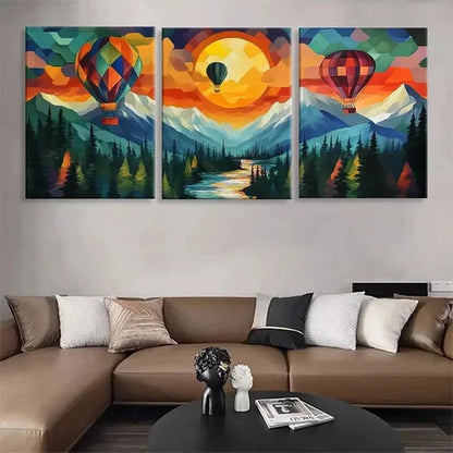 3pcs Hot Air Balloon Sunset Landscape Perfect Wall Art Canvas Unframed - High Quality Print 100% Australian Made Wall Canvas - Bella Home Decor