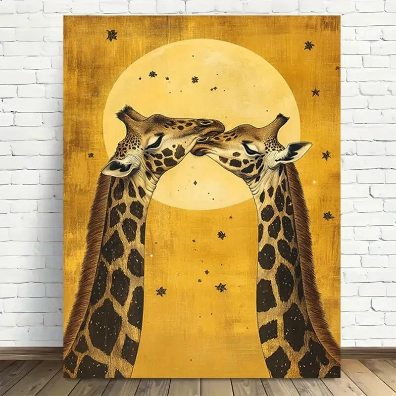 Beautiful Giraffe Moon Star Modern Vintage Painting 40x60cm Metal Print Ready to Hang - Bella Home Decor