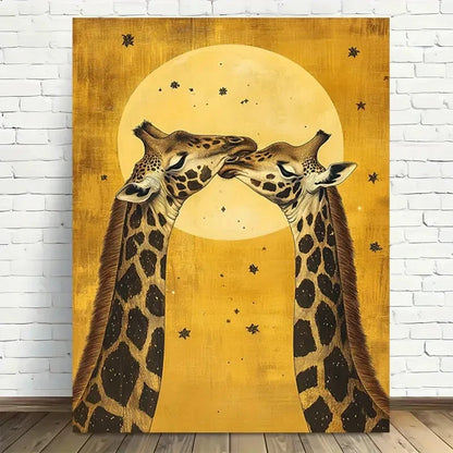 Beautiful Giraffe Moon Star Modern Vintage Painting 40x60cm Metal Print Ready to Hang - Bella Home Decor