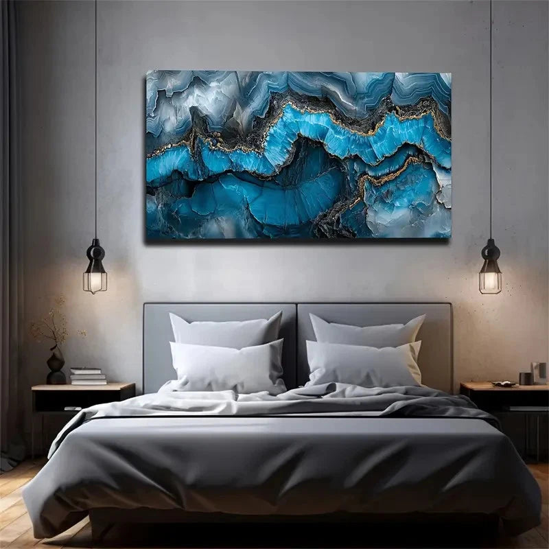 Blue Agate Texture Wall Art canvas office home room framed 120x60cm - Bella Home Decor