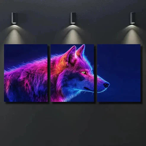 3pcs Vibrant Neon Wolf Decoration Wall Art Canvas Unframed – High Quality Print 100% Australian Made Wall Canvas