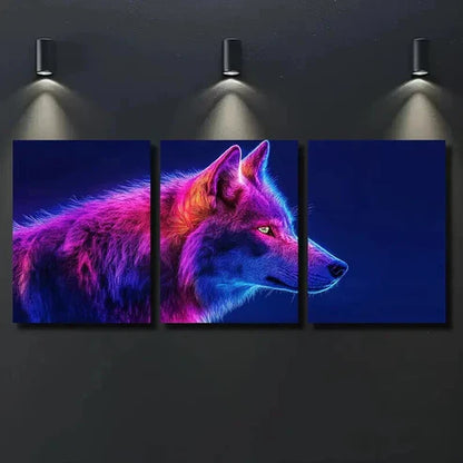 3pcs Vibrant Neon Wolf Decoration Wall Art Canvas Unframed – High Quality Print 100% Australian Made Wall Canvas