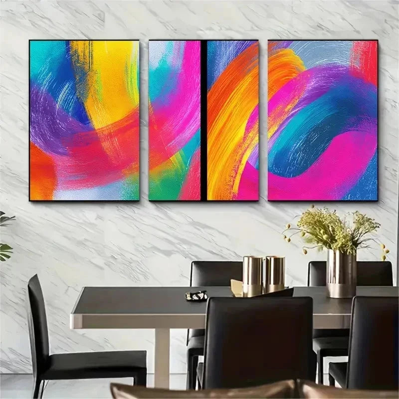3pcs Colorful Abstract Vibrant Stroke Perfect Wall Art Set Canvas Framed 50x70cm - High Quality Print 100% Australian Made Wall Canvas Ready to Hang - Bella Home Decor